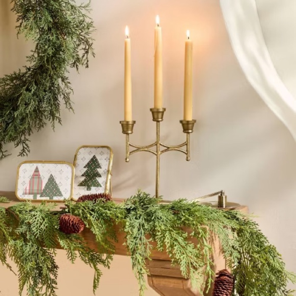 Hearth & Hand Scalloped Brass 3ct Taper Candelabra Antique Finish NWT - Picture 2 of 3